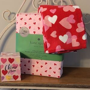 Kate Spade Red Pink Heart Sheets Perfume Towels Set